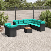 Set Divani da Giardino 11 pz con Cuscini in Polyrattan Nero