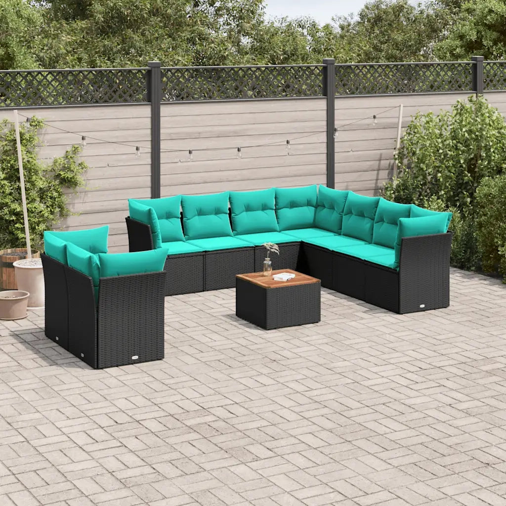 Set Divani da Giardino 11 pz con Cuscini in Polyrattan Nero