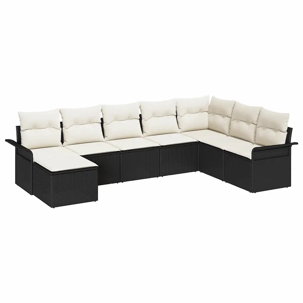 Set Divano da Giardino con cuscino 8 pcs Nero polyrattan