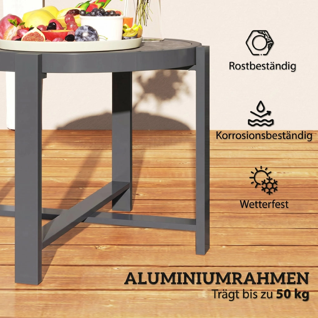 Tavolino da giardino rotondo in alluminio con piano effetto marmo grigio ¨C zephmum ¨C diametro 60 cm