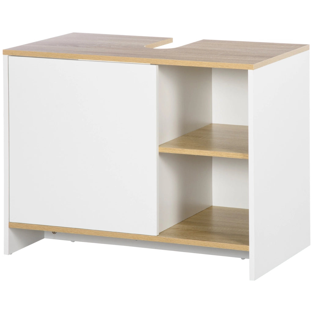 Mobile Bagno Sottolavabo con Armadietto e 2 Mensole in Legno, 77x45x60 cm, Bianco e Legno