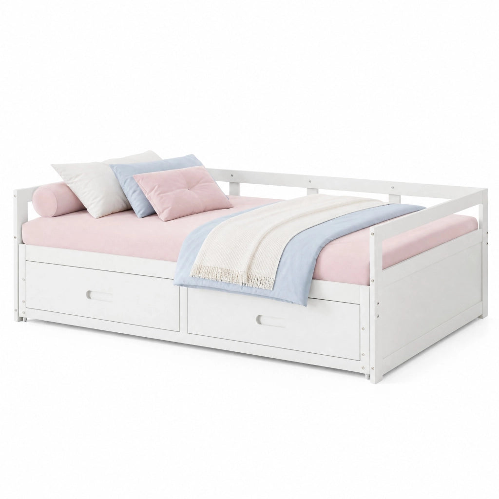 Divano letto estraibile 90/180 x 200 cm con 2 cassetti bianco