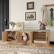 OKWISH Mobile Copriletiera per Gatto con 3 Scomparti, Ripiani Regolabili e Tappetino Tiragraffi, per Ingresso, 140 x 40 x 45.5 cm