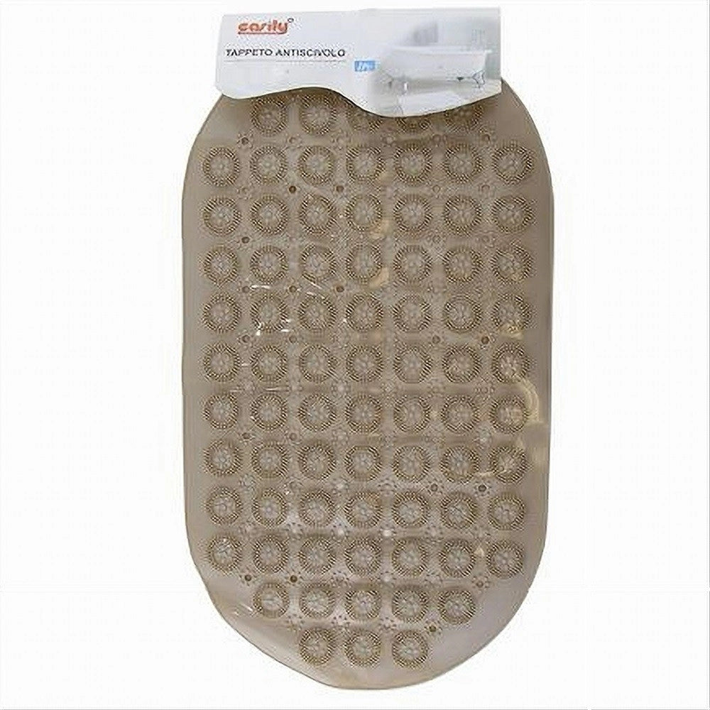 Trade Shop - Tappeto Tappetino Pvc Antiscivolo Ovale Vasca Bagno Doccia Beige 68 X 37cm 87229 -