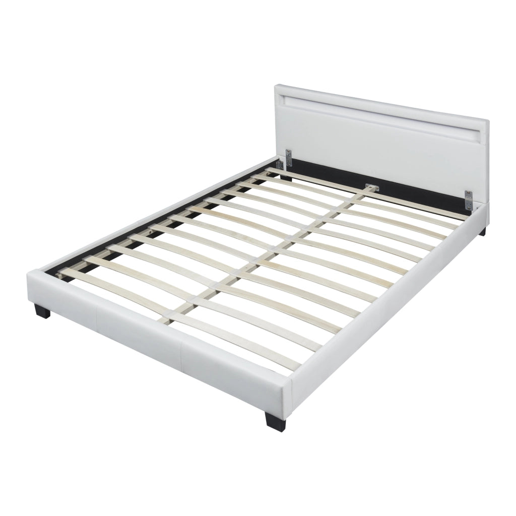 Letto Francese con Materasso 140x200 cm Testiera Alta con Illuminazione a LED Similpelle - Bianco Corium