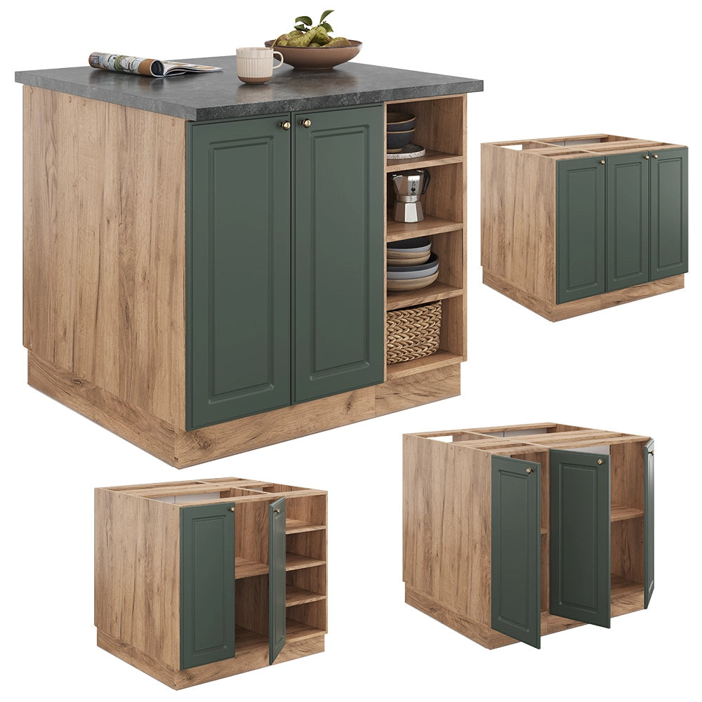 Isola cucina Fame-Line Verde-oro rustico/Rovere dorato 90 cm senza piano di lavoro Vicco