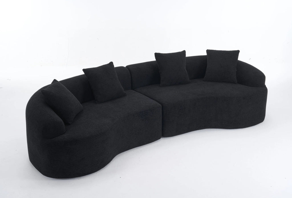 Divano modulare curvo 4 posti in ciniglia 275x115x63 cm nero