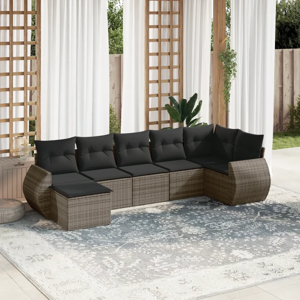 Set Divani da Giardino 7 pz con Cuscini Grigio in Polyrattancod mxl 116198
