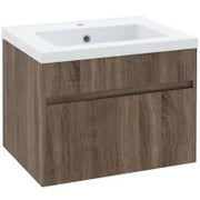 kleankin Mobile Lavabo da 60cm con Cassetto in Legno e Lavandino in Ceramica, Marrone Chiaro