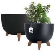 Vaso da fiori KADAX, fioriera, coperchio, gambe, inserto, supporto per fiori, 29+40 cm, ciotola nera, 2 pezzi.