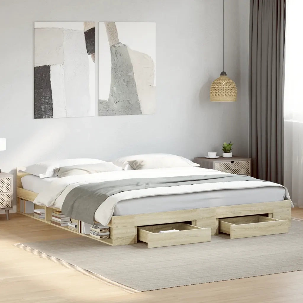 Giroletto Cassetti-Struttura Letto con contenitore Rovere Sonoma 200x200 cm Legno Multistrato 824547