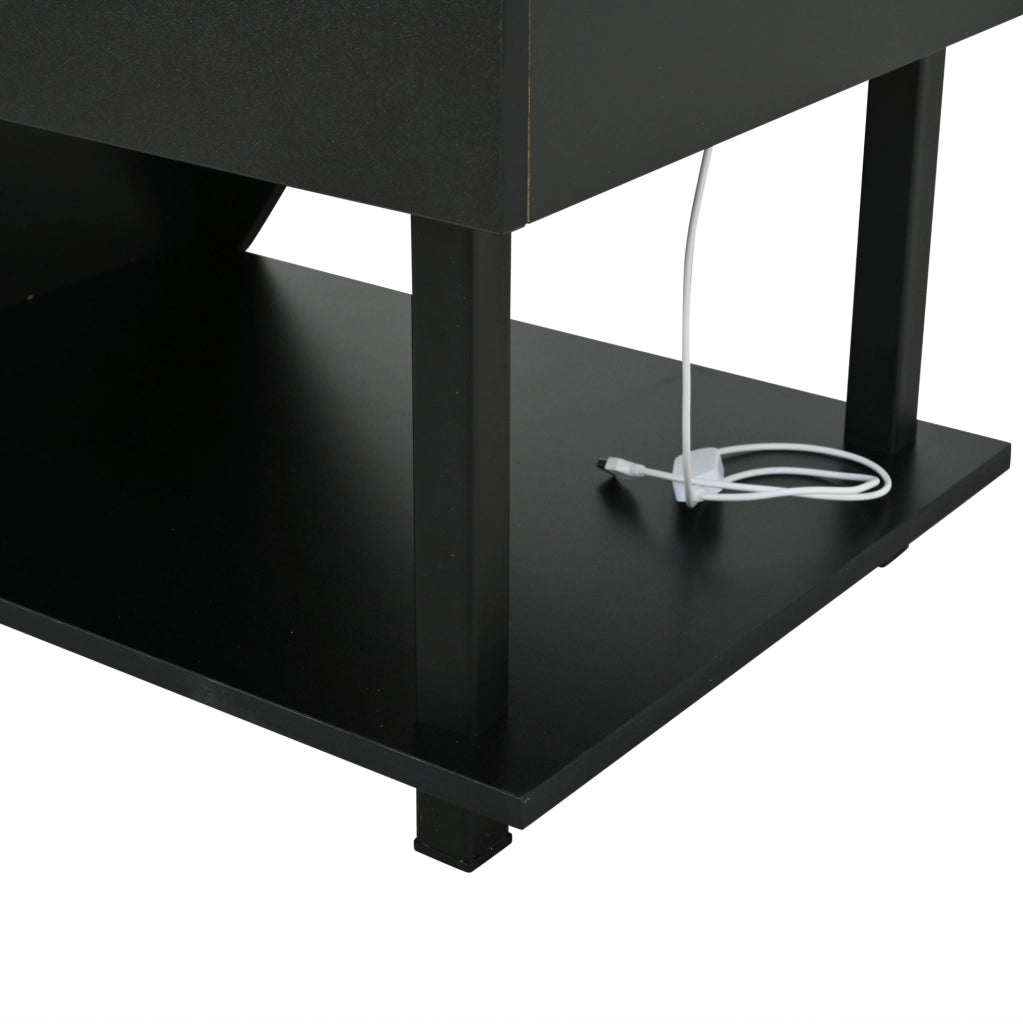 Tavolino da soggiorno regolabile in altezza 50 x 100 x 46 cm; con LED; vano contenitore; nero