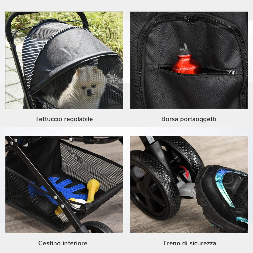 EasyComfort Passeggino per Cani Piccoli Pieghevole con Maniglione Girevole e Cestino Portaoggetti, Nero