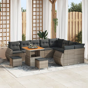 Set Divano da Giardino  12 Pezzi con Cuscini Grigio Rattan Poli Acacia