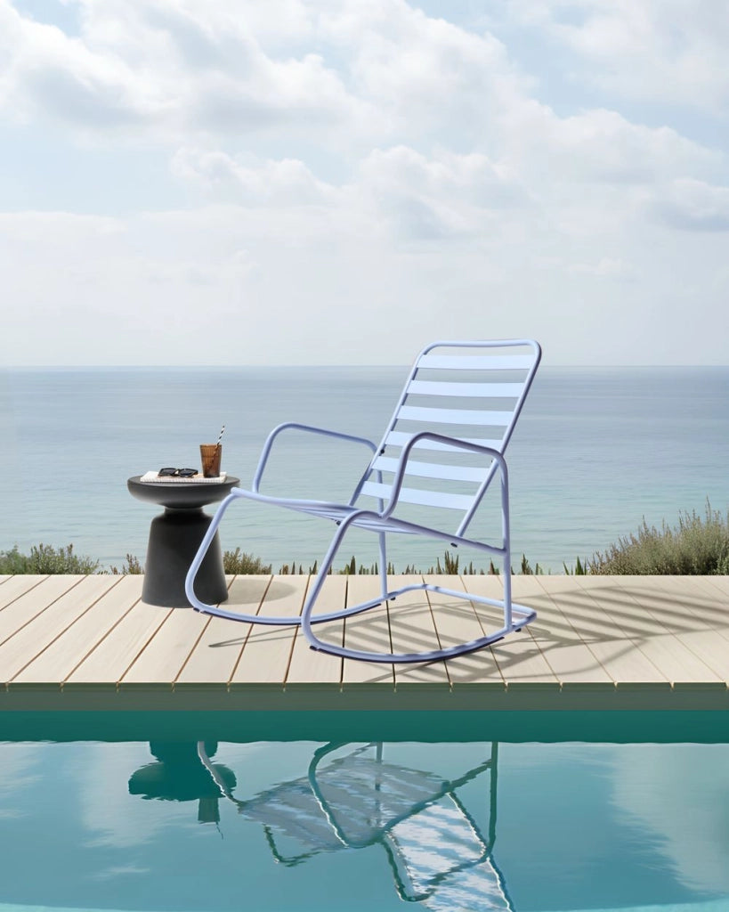 Sedia a dondolo da giardino azzurro alluminio a doghe Design moderno per esterni
