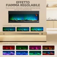 Camino Elettrico da Incasso e Parete 1800W con Fiamme Colorate LED Regolabili, Temperatura fino 40°C, Nero