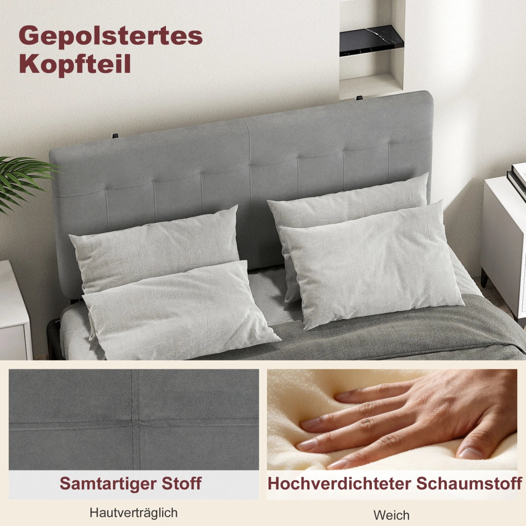 Testiera letto regolabile in altezza 3 posizioni ¨C Xylo ¨C velluto grigio con gambe in metallo 140x106/116/126 cm