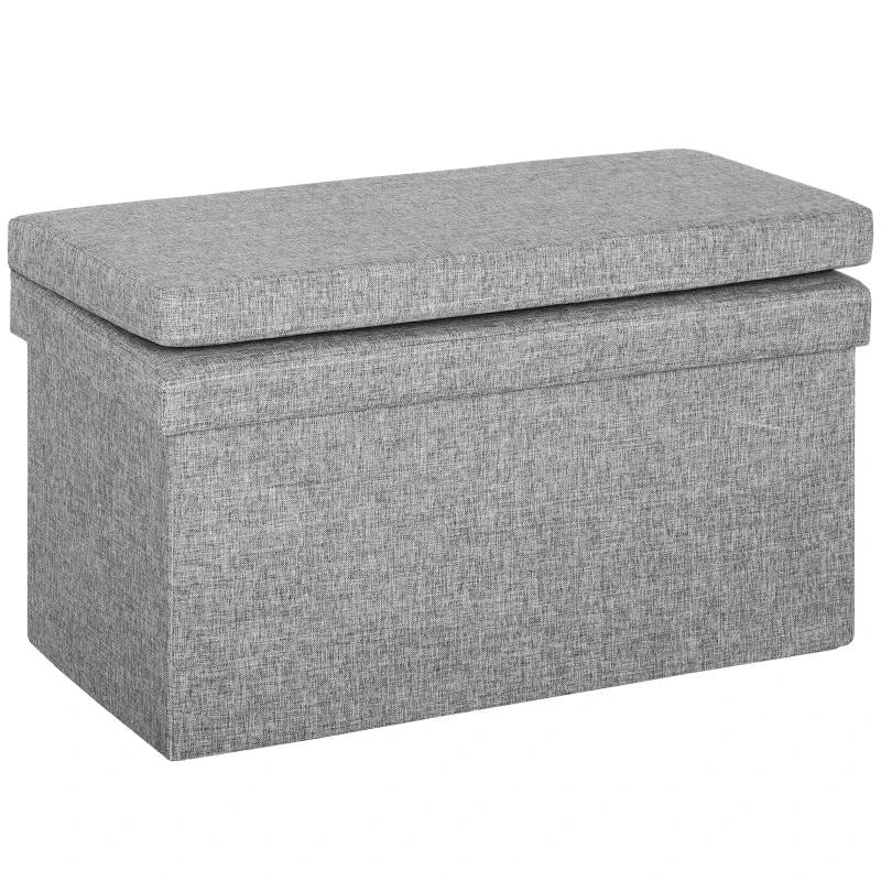 PANCA CONTENITORE PIEGHEVOLE CON SCHIENALE E VANO DA 77L, RIVESTIMENTO IN TESSUTO, 76X50X73 CM, GRIGIO