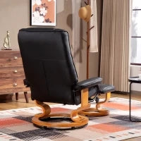 Poltrona Relax Reclinabile con Poggiapiedi, Girevole, Struttura in Legno, Rivestimento Sintetico Nero