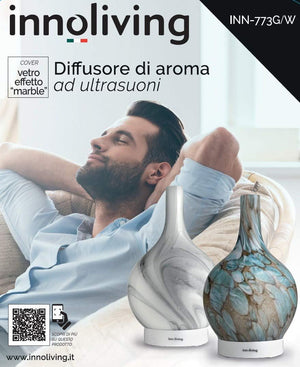 Innoliving INN-773G Diffusore d'Aroma ad Ultrasuoni in Vetro, Capacità 150ml, Copertura in Vetro Effetto Marmo Resistente