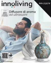 Innoliving INN-773W Diffusore d'Aroma ad Ultrasuoni in Vetro, Capacità 150ml, Cover Effetto Marmo, Timer 3 Ore