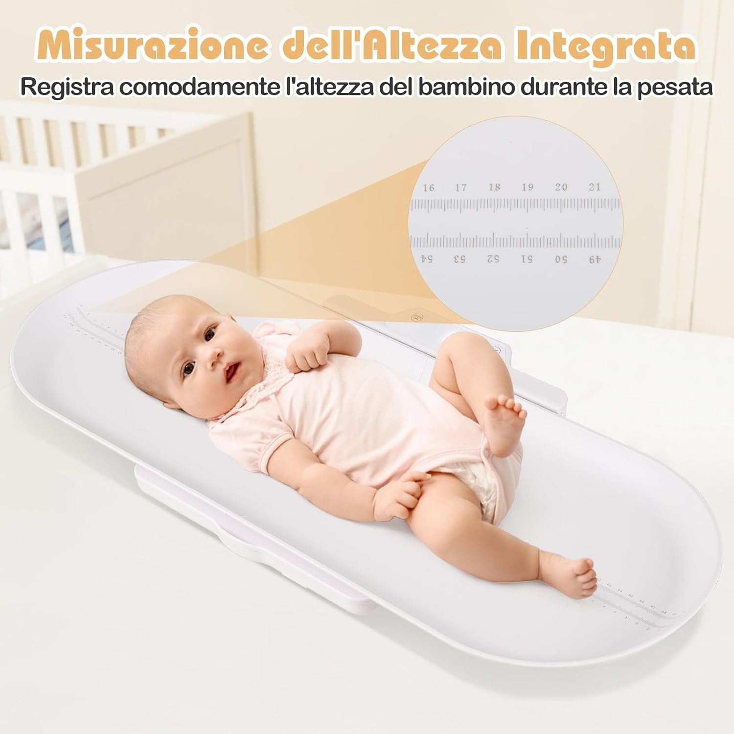 Bilancia Intelligente per Bambini, Bilancia Multifunzione con Vassoio Rimovibile, Bilancia con Bluetooth, 5 Unità e Schermo LED, Funzione Hold e Tara, LED, per Neonati Bambini