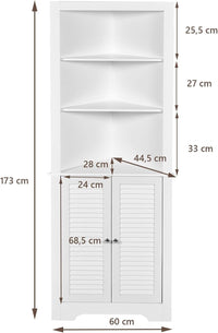 Armadio Angolare 60 x 44,5 x 173 cm, Mobile Angolare con 3 Ripiani Aperti e 2 Ante, Mobiletto Bagno Salvaspazio per Ingresso, Cucina e Salotto