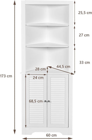 Armadio Angolare 60 x 44,5 x 173 cm, Mobile Angolare con 3 Ripiani Aperti e 2 Ante, Mobiletto Bagno Salvaspazio per Ingresso, Cucina e Salotto