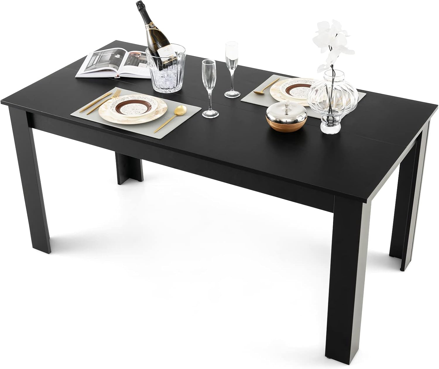 Tavolo da Pranzo 160 x 80 x 76 cm, Tavolo da Cucina Rettangolare con Piano Grande e Gambe Robuste, Tavolo per Massimo 8 Persone (Nero)