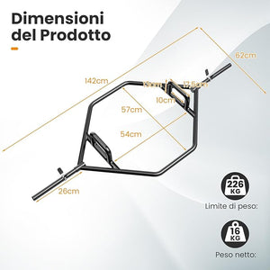 Barra della Trappola Olimpica, Olympic Hex Trap Bar in Acciaio con Maniglie Piegehvole, Barra Sollevamento Pesi, Capacità di Carico 226 kg(Nero)