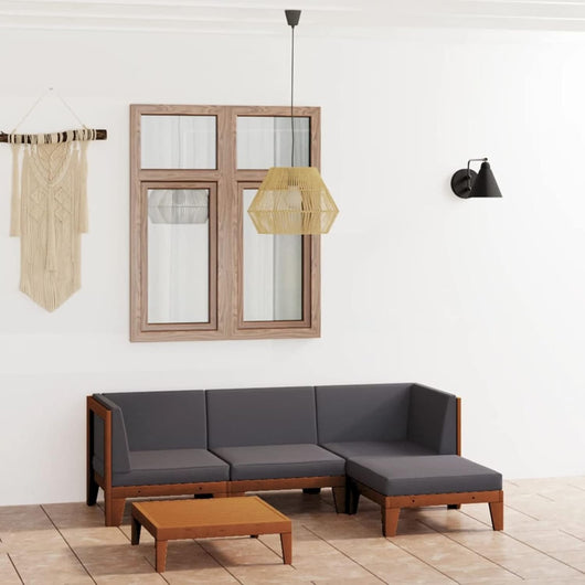 Set di mobili da giardino e cuscini, set da giardino, mobili da giardino, mobili da giardino, set da giardino, divano da giardino, terrazza, 5 pezzi in legno massello di acacia