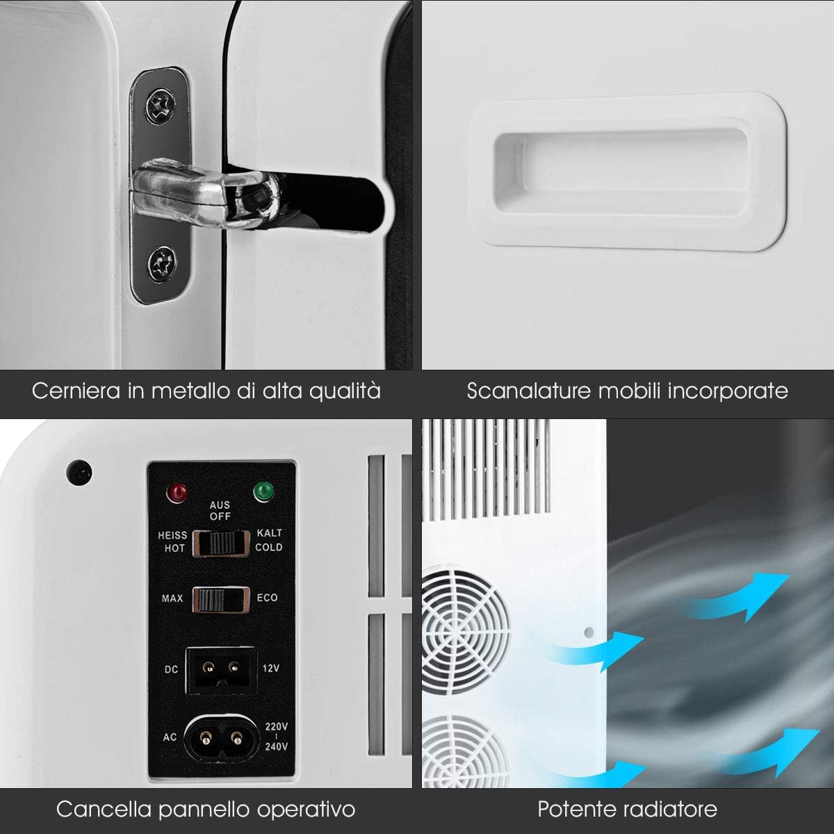Mini Frigorifero Elettrico 15L, Funzione Caldo e Freddo, Mini frigo per Casa Auto Ufficio e Dormitorio, Prese Incluse, 27 x 33 x 38 cm, DC 12V/AC 220-240V (Bianco) [Classe di efficienza