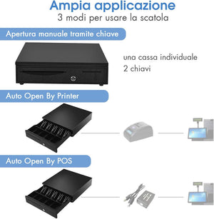 Cassetto Portasoldi, Cassetto Porta contanti, Cassetto per Registratore di Cassa, 5 scomparti per Monete e 5 scomparti per Banconote, 40,5x42x10cm