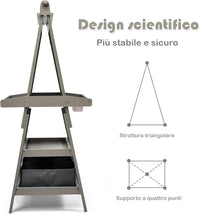 3 in 1 Cavalletto per Bambini con Doppia Faccia, Cavalletto per Disegno con 2 Vassoi e 2 Scatole, Lavagna Bambini in Legno (Grigio)