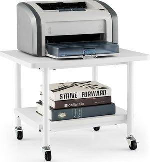 Supporto per Stampante, Carrello Stampante con Ruote Girevoli a 360⁰, Design Rimovibile, Superficie Ampia e Liscia, di Legno e Acciaio, 49 x 40 x 37 cm (Bianco Puro)