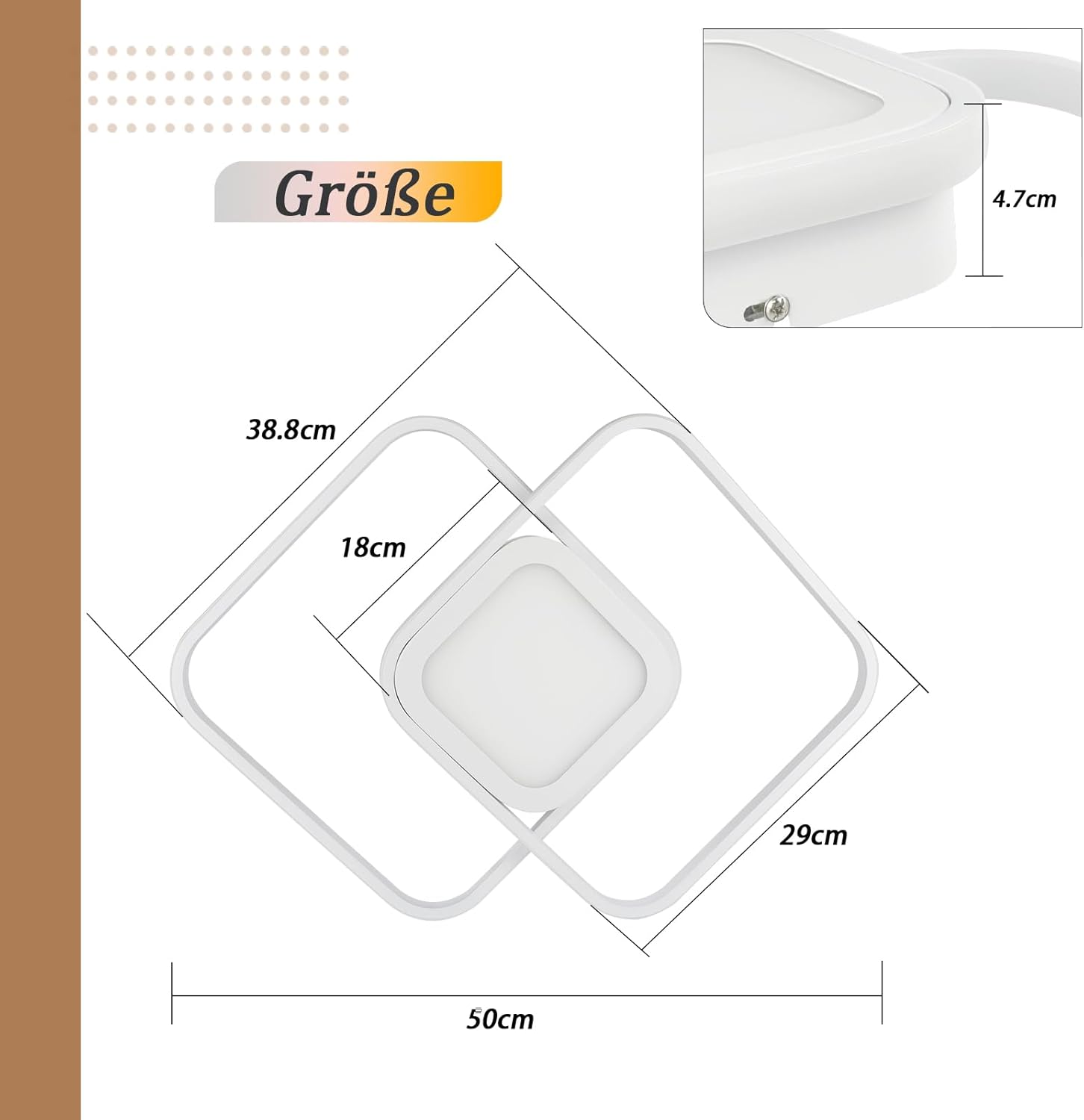 ZMH Lampada da soffitto LED Bianco 48W Quadrato  dimmerabile Classico con telecomando