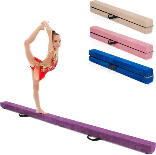 Trave Ginnastica Artistica per Casa 210/240 cm, Trave Pieghevole per Bambini con Maniglia, Base in Legno e Fondo Antiscivolo, Trave di Equilibrio da Pavimento
