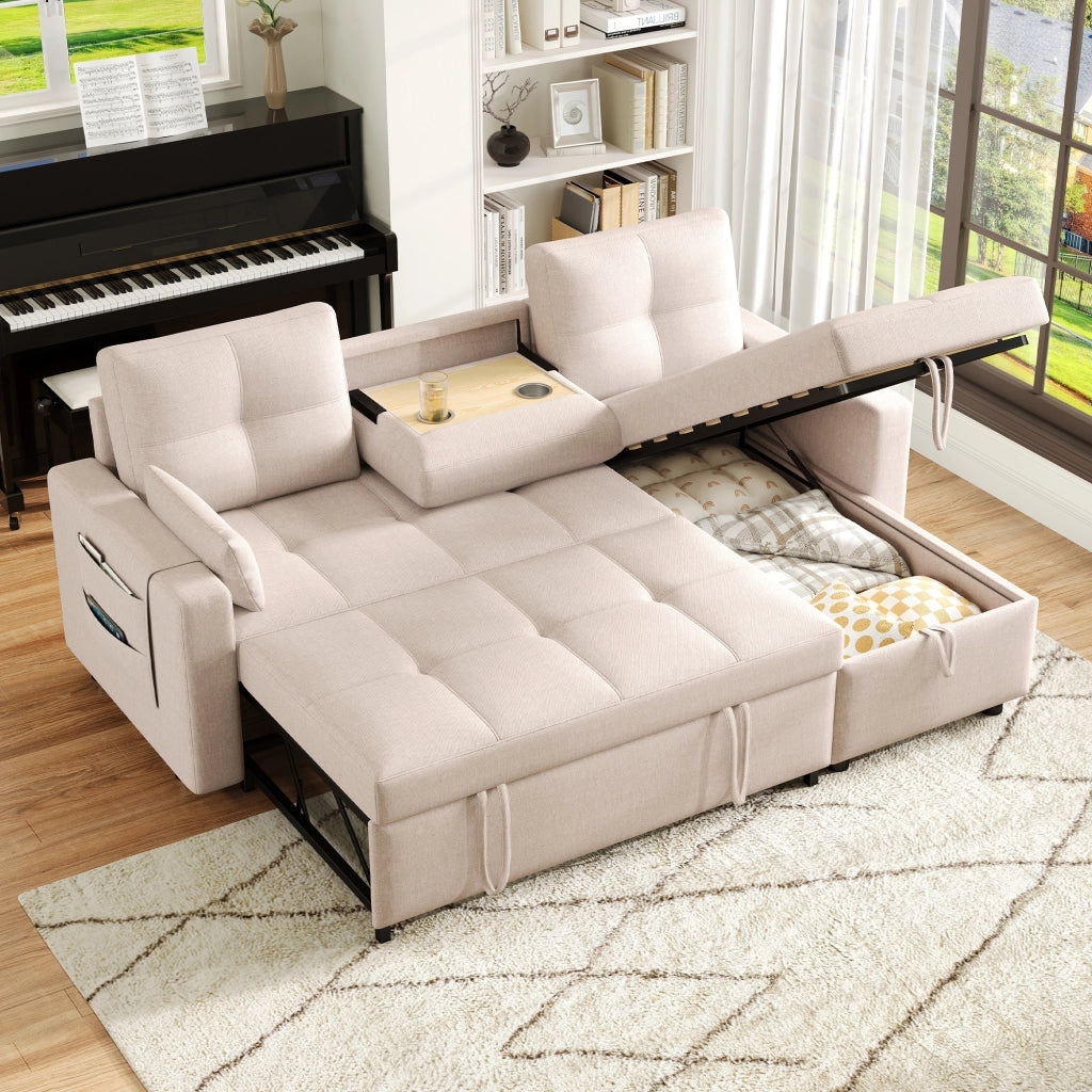 DIVANO LETTO angolare modulare estraibile 211x136x87 cm lino beige