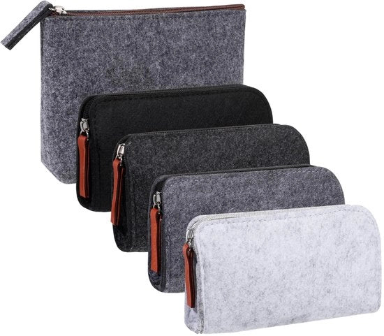 Set di 5 astucci in veltro astuccio multifunzionale portatile con cerniera per cosmetici, penna, matite, pennarelli e altri articoli scolastici