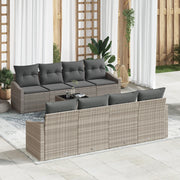 Set divano da giardino 9 pezzi con cuscini grigio chiaro in rattan polimerico