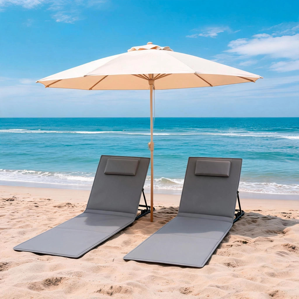 Set Lettini Prendisole Doppio Pieghevoli Con Schienale Reclinabile 4 Posizioni Tasca Portaoggetti Cuscino Poggiatesta Per Spiaggia Piscina Campeggio Giardino 158 X 55 X 52 Cm Grigio
