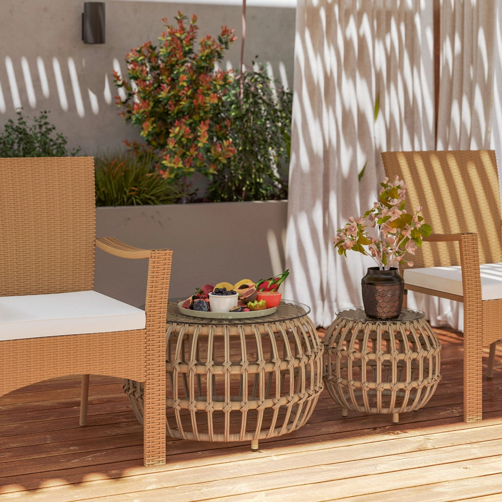 Tavolino da caff¨¨ ¨C zephmum ¨C Polyrattan marrone con piano in vetro ?66/42 cm
