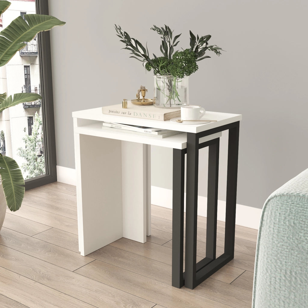 Set di 2 Tavolini Sovrapponibili Vesanto - Bianco [en.casa]