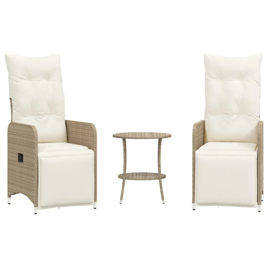 Sedie da Giardino Reclinabili 2pz con Tavolino Polyrattan Beige 365708