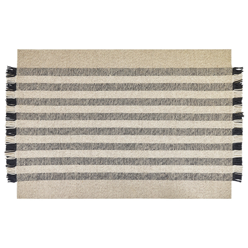 Tappeto in lana bianco sporco nero 160 x 230 cm fatto a mano con nappe moderne