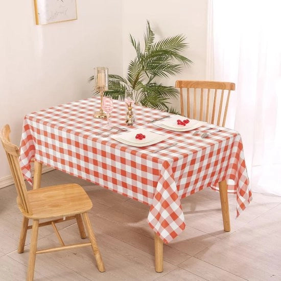 Tavolo quadrato copridipinto in poliestere, impermeabile, resistente alla sporcizia e all'acqua, liscio e lavabile, copridipinto per sala da pranzo, festa, giardino, 130 x 160 cm, arancione e bianco