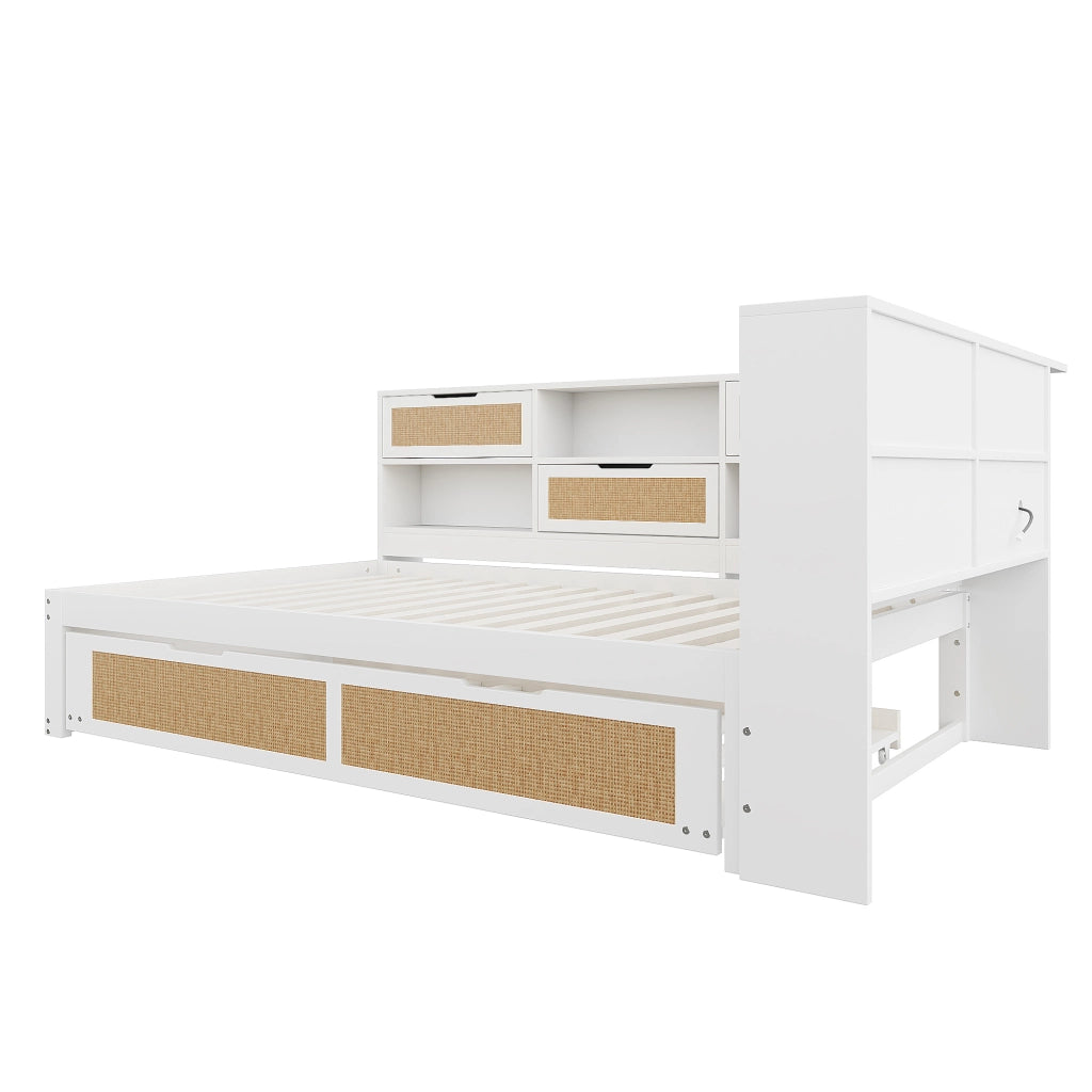 Letto Estraibile 140x200 cm; Letto Singolo - USB; Presa; Contenitore in Legno Bianco