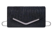 Borsa da cocktail con glitter, chiusura con cerniera e catenella, eleganti borse per donne per occasioni speciali, nera