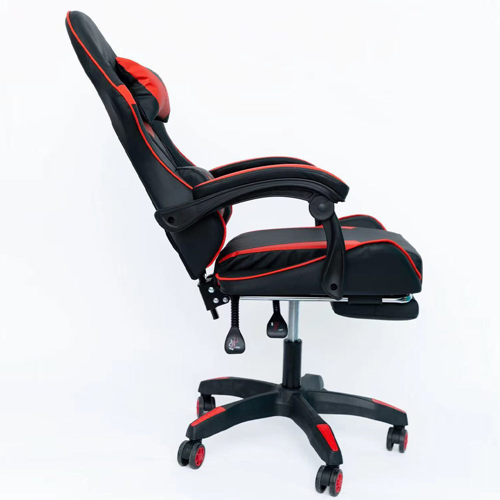 Sedia da Gaming Ergonomica con Poggiapiedi e Cuscini in PVC Rosso e Nero