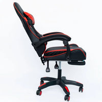 Sedia da Gaming Ergonomica con Poggiapiedi e Cuscini in PVC Rosso e Nero